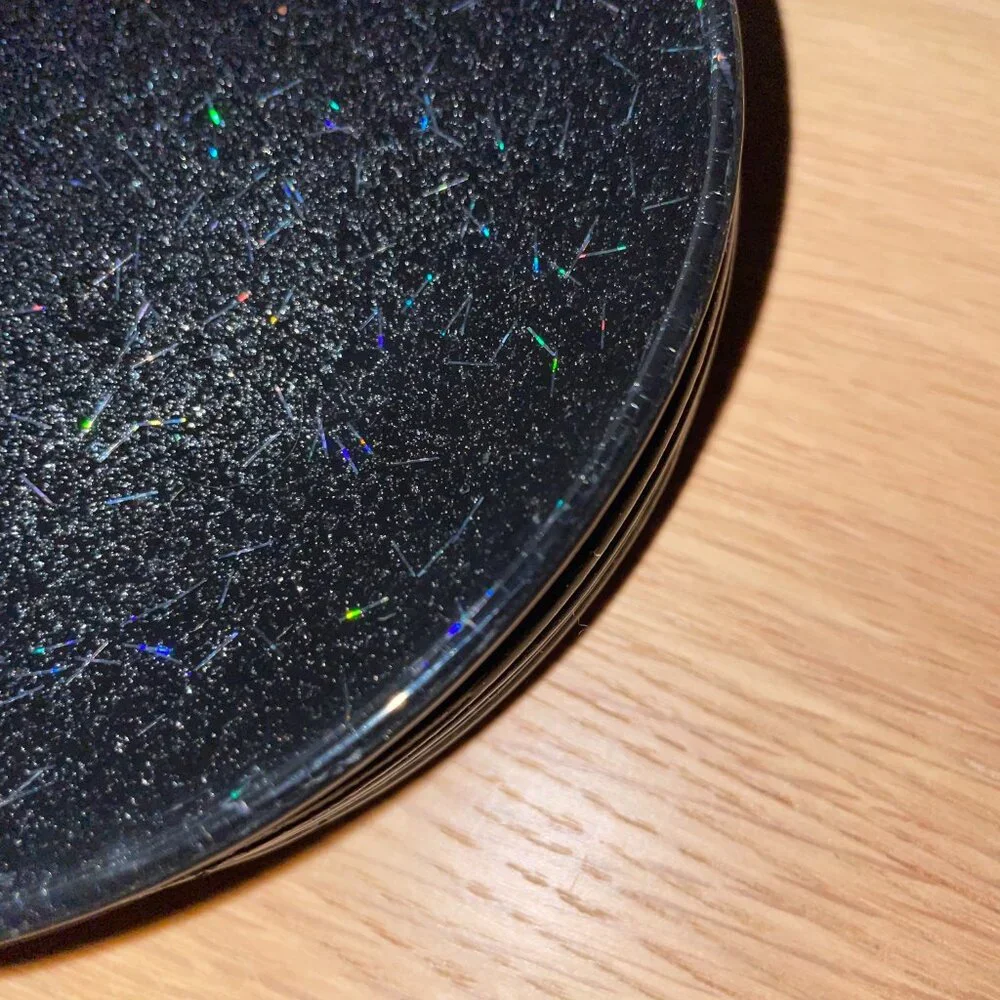 Crate&Barrel Glitter Appetizer Black 6 inch Dessert Plates, Set of 6, BRAND NEW